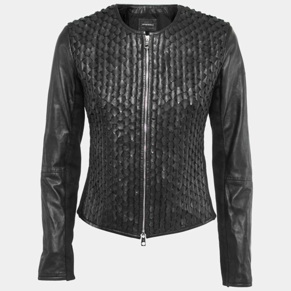 Emporio Armani Women's Woven leather fitted jacket